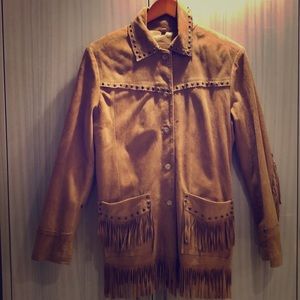 Suede beige fringe jacket